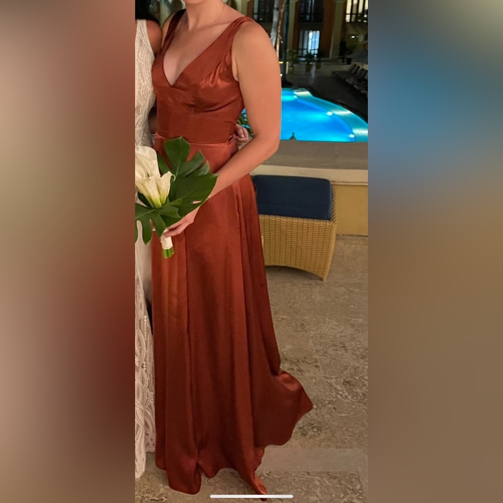 Rust colored bridesmaids dress David's Bridal